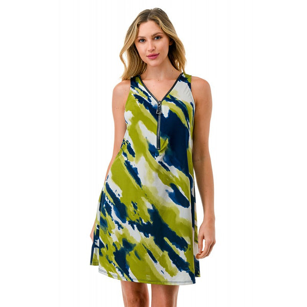 Zipper Tank Dress Lime Diagonal Dyed