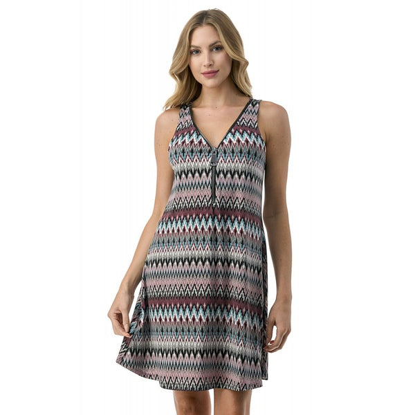 Zipper Tank Dress Aqua Zig Zag