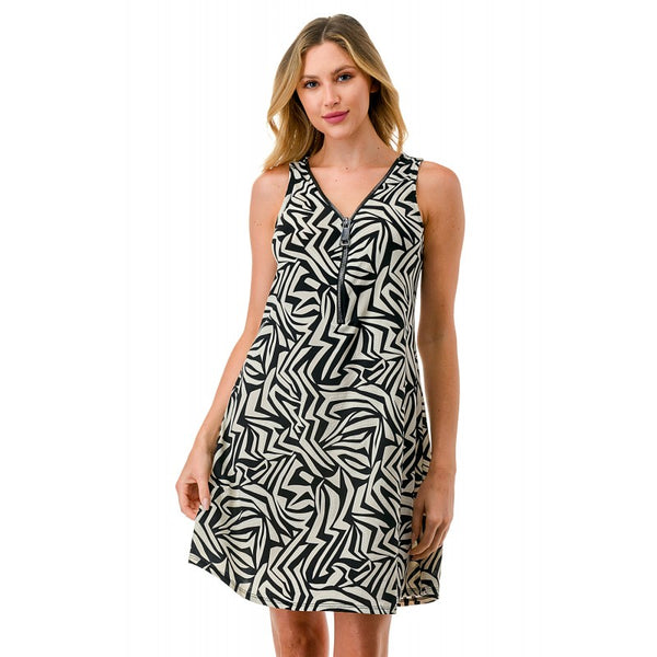 Zipper Tank Dress Black + White Tribal