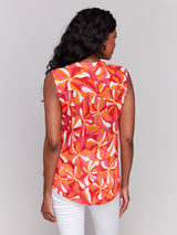 Printed Chest Pocket Sleeveless Top Groovy