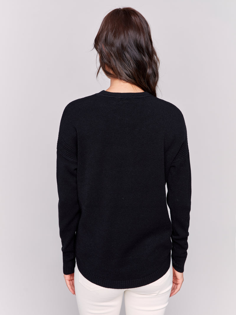 Scarf Rounded Hem Sweater Black