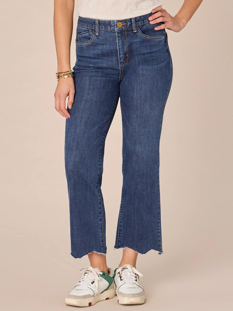 Skyrise Destroyed Scallop Hem Barley Boot Jeans Blue Denim