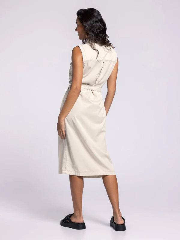 Ivy Sleeveless Belted Dress Seashell