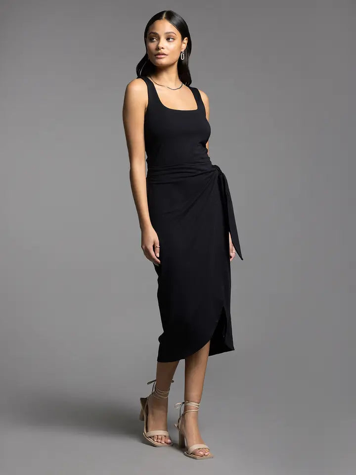 Aubrielle Midi Tie Waist Dress Black
