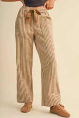 Utility Pocket Stripe Drawstring Crop Pants Warm Sand Stripe