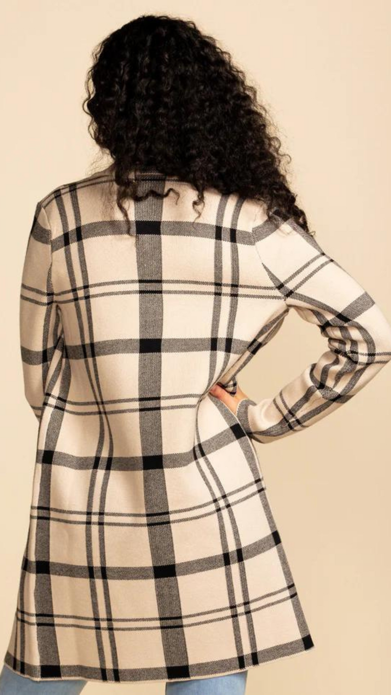 Harmon Plaid Sweater Cardi Beige