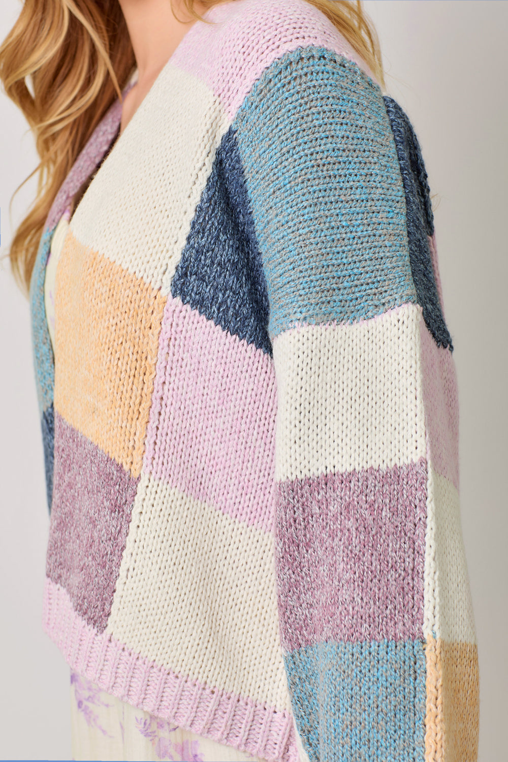 Color Mosaic Open Cardigan Lavender + Emerald