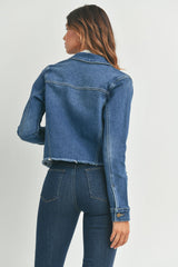 Fitted Fray Hem Denim Jacket Dark Denim