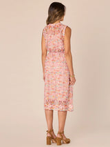 Tie Belted Embroidered Midi Mesh Dress Dry Clay Multi