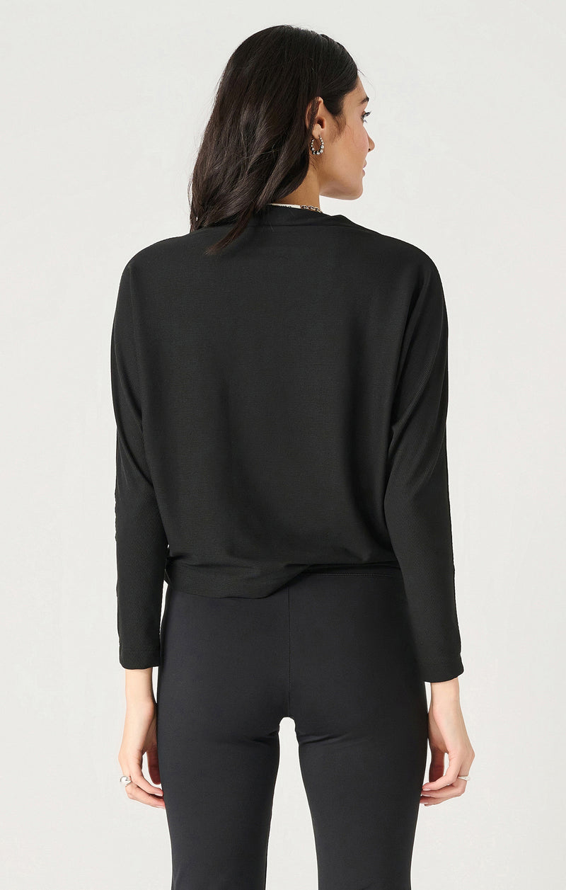 Mock Neck Ribbed Long Sleeve Top Black