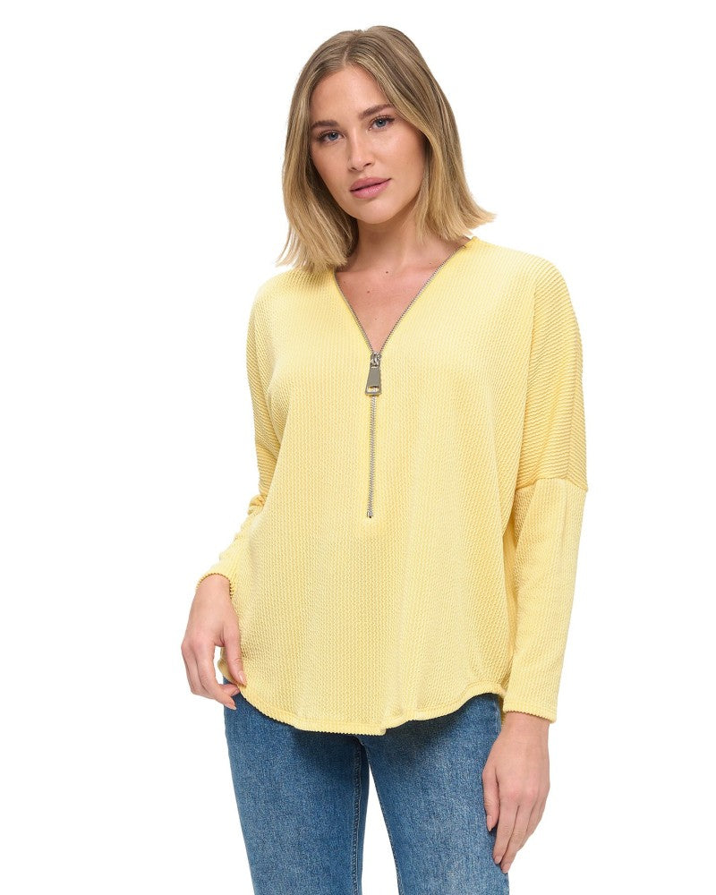 Dolman Mini Rib Zipper Top Yellow