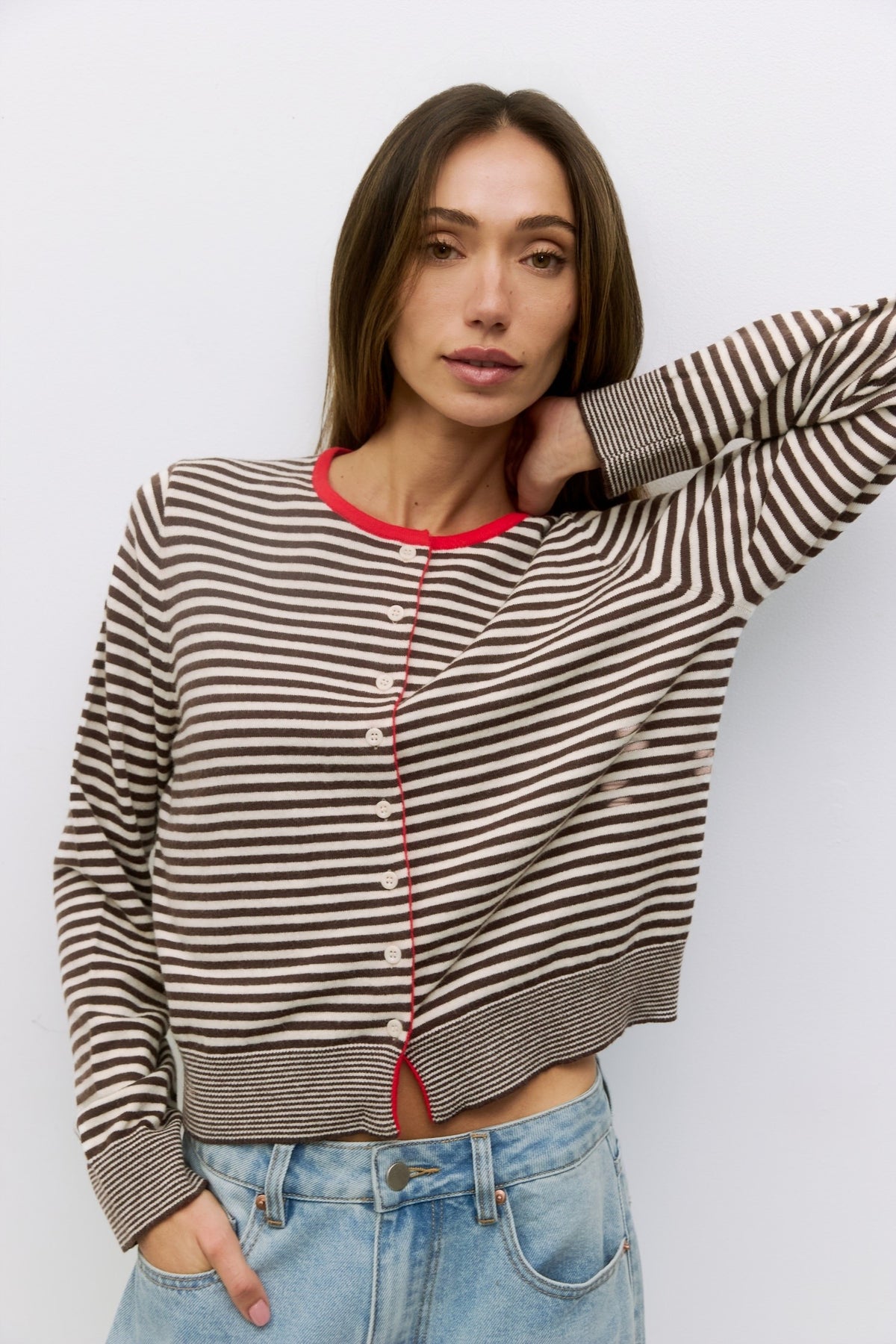 Montana Stripe Cardigan Brown + White