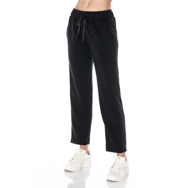 Straight Leg Scuba Leather Detail Pants Black
