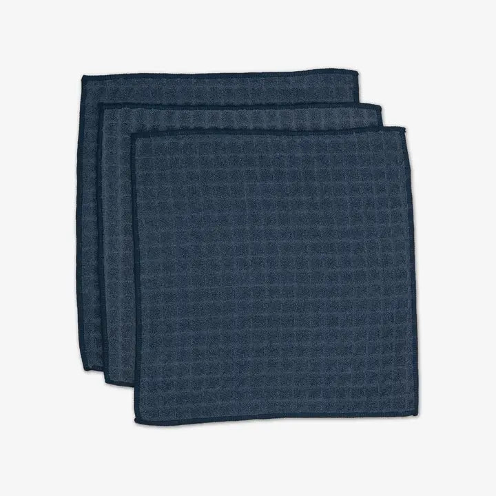 Geometry Waffle Washcloth Set Midnight Blue