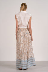 Cap Sleeve Cinched Crop Button Down White