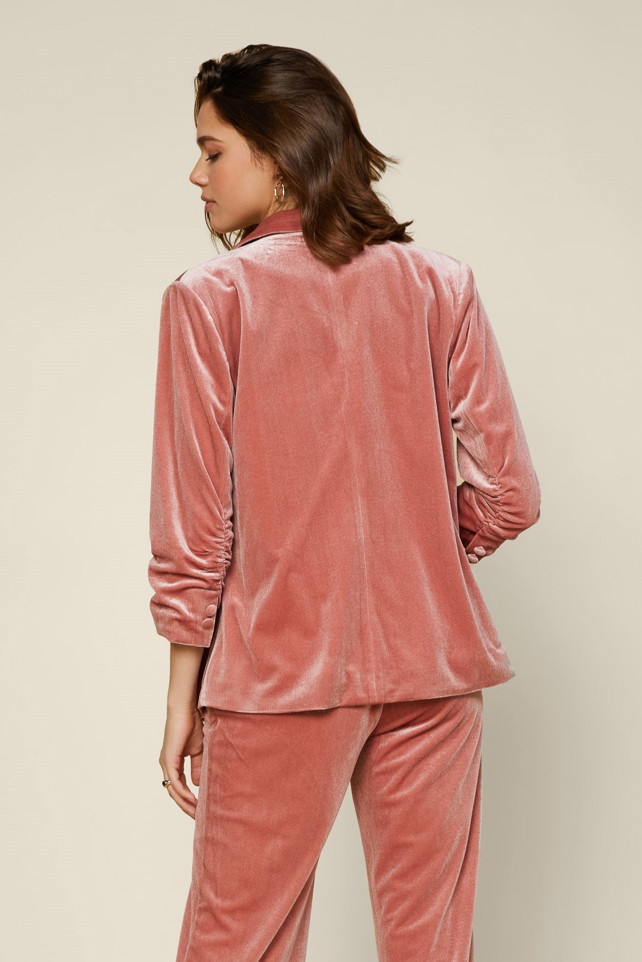 Dart Collar Velvet Blazer Dusty Rose