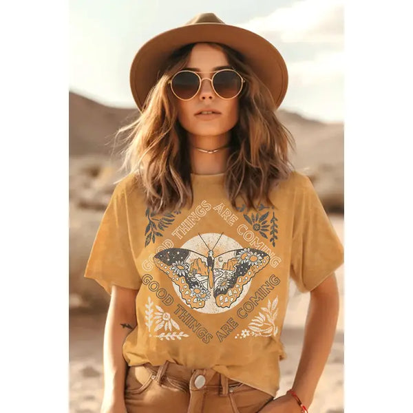 Good Things Coming Mineral Graphic Tee Mustard