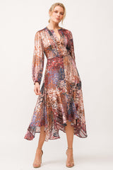 Amelie Hidden Placket Long Sleeve Printed Dress Tinsel Garden