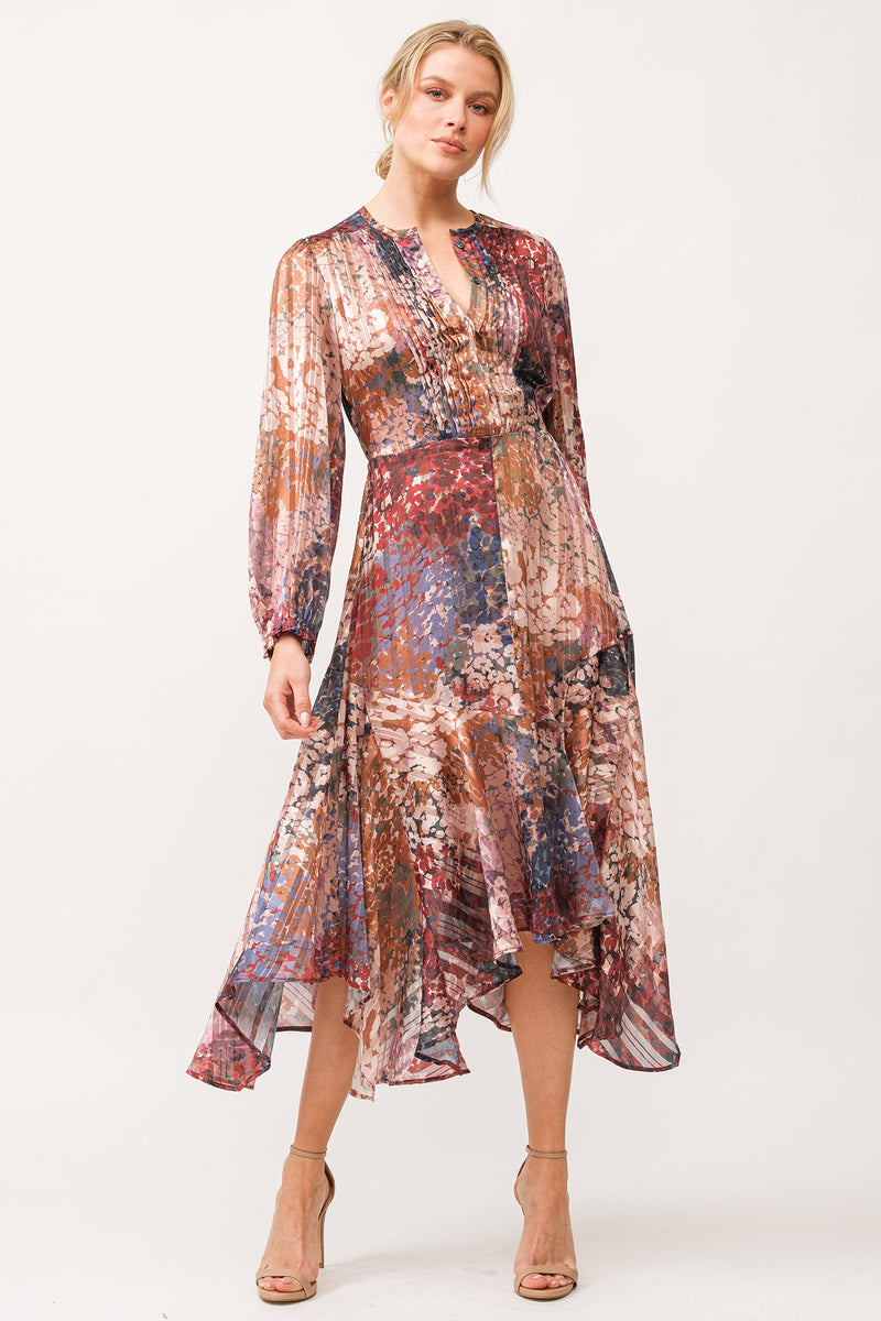 Amelie Hidden Placket Long Sleeve Printed Dress