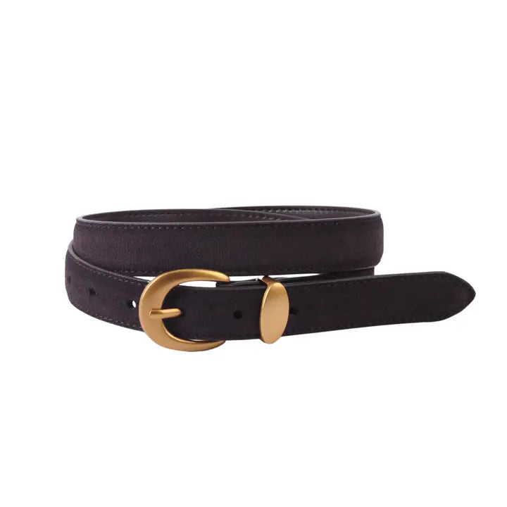 Curved Buckle Suede Belt Chocolate