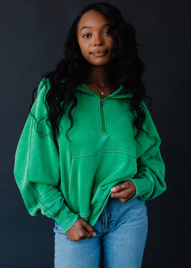 Hooded Quarter Zip Sweatshirt Green