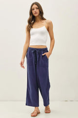 Tencel Wide Leg Cropped Pants Marine Blue
