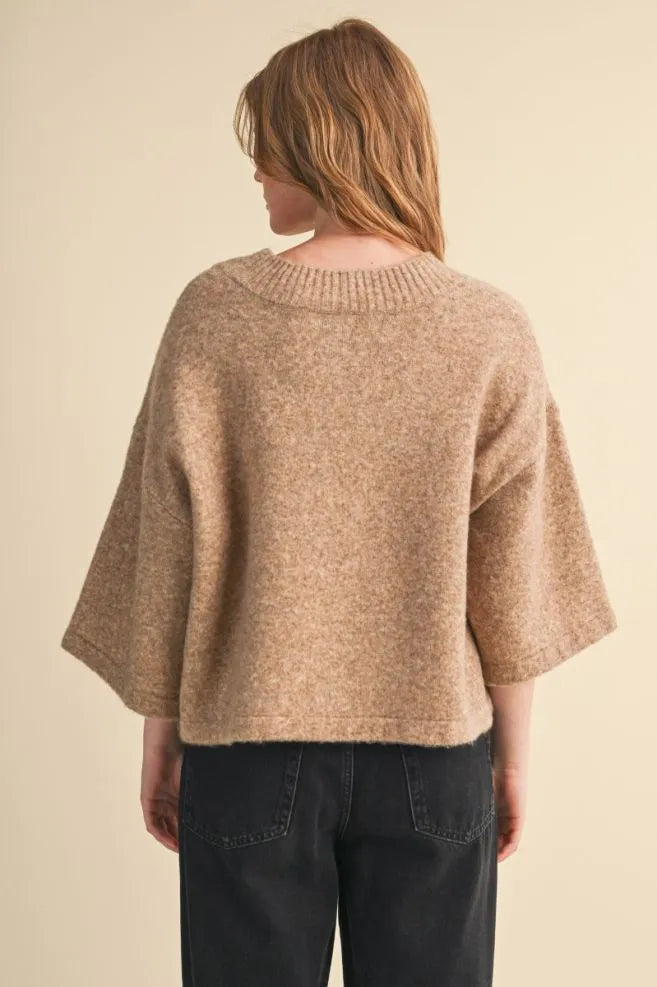 Short Sleeve Boxy Sweater Cardigan Mocha Brown