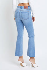 Happi Distressed Clean Cut Cropped Flare Light Wash
