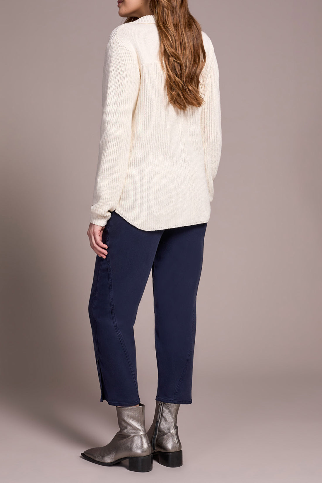Mix Knit Sweater Special Wash Shacket Cream