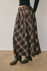Belted Plaid Maxi Skirt Espresso