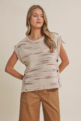 Soft Horizon Space Dye Side Button Sweater Vest Milk Tea