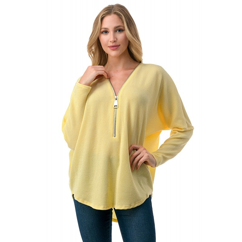 Dolman Zipper Top Yellow Mini Rib