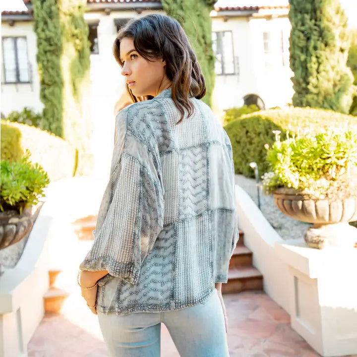 Texture Patch Boho Kimono Grey