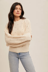 Rhinestone Crew Neck Sweater Ecru