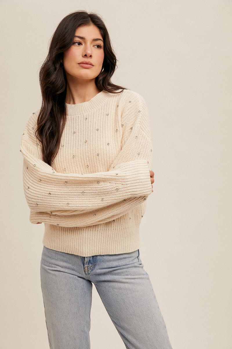 Rhinestone Crew Neck Sweater