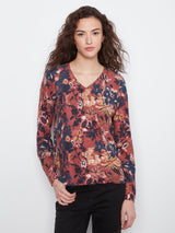 Reverse Print Floral Vneck Sweater Passion