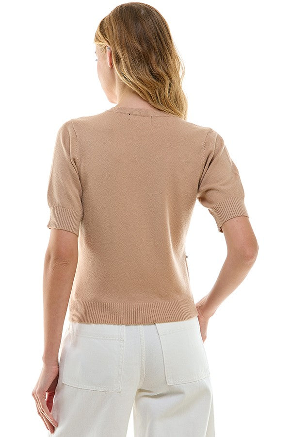 Crystal Diamond Pattern Short Sleeve Sweater Taupe