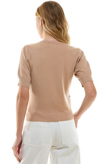 Crystal Diamond Pattern Short Sleeve Sweater Taupe