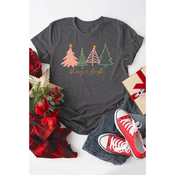 Merry N Bright Glitter Washed Graphic Tee Charcoal
