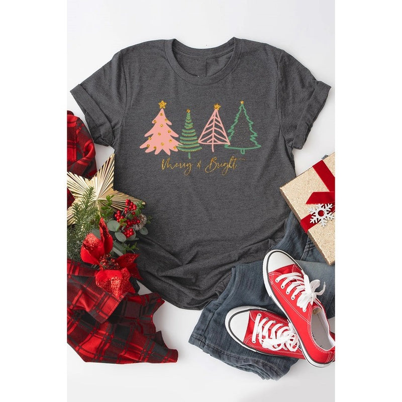 Merry N Bright Glitter Washed Graphic Tee Charcoal