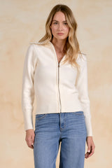 Zip Up Sweater with Big Collar Off White