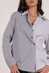 Mixed Stripe Crossover Button Down Shirt Black Stripe