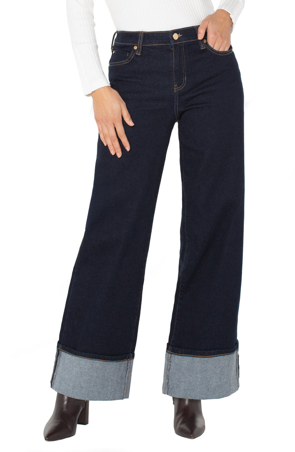 Morgan Cuffed Wide Leg Jeans Indigo Rinse