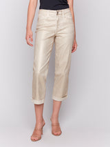 Rolled Cuff Straight Leg Foil Brushed Pants Natural