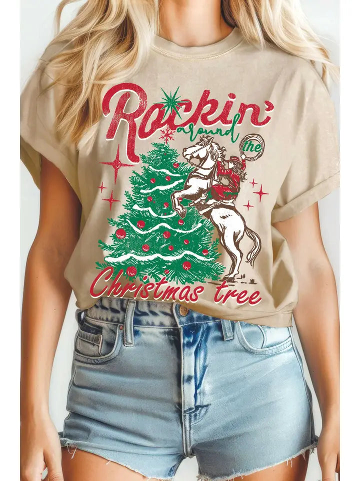 Rockin' Around The Christmas Tree Graphic Tee Stone