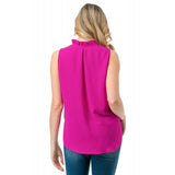 Crinkle Split Tie Neck Sleeveless Top Hot Pink