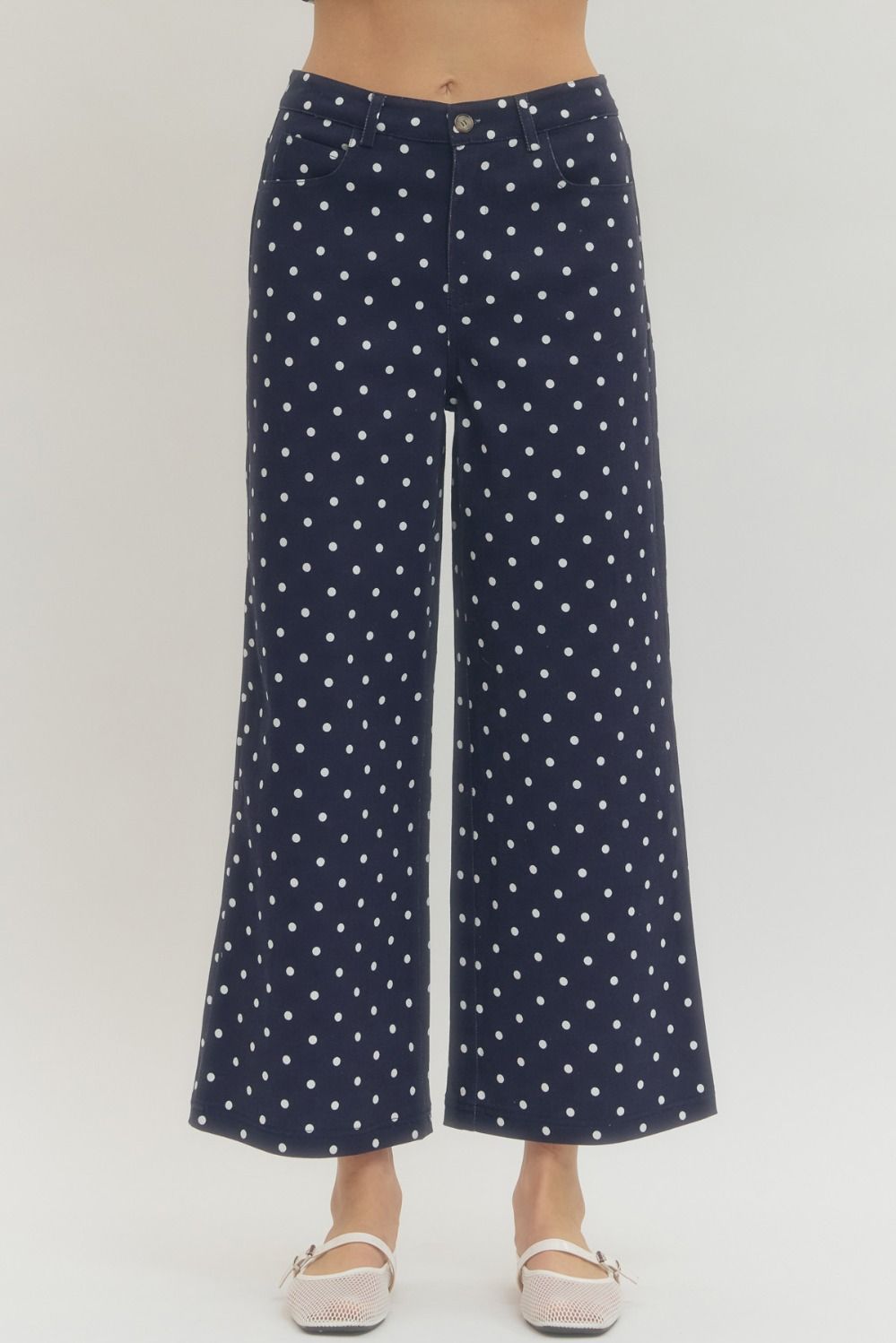 Polka Dot Wide Leg Pants Navy