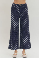 Polka Dot Wide Leg Pants Navy