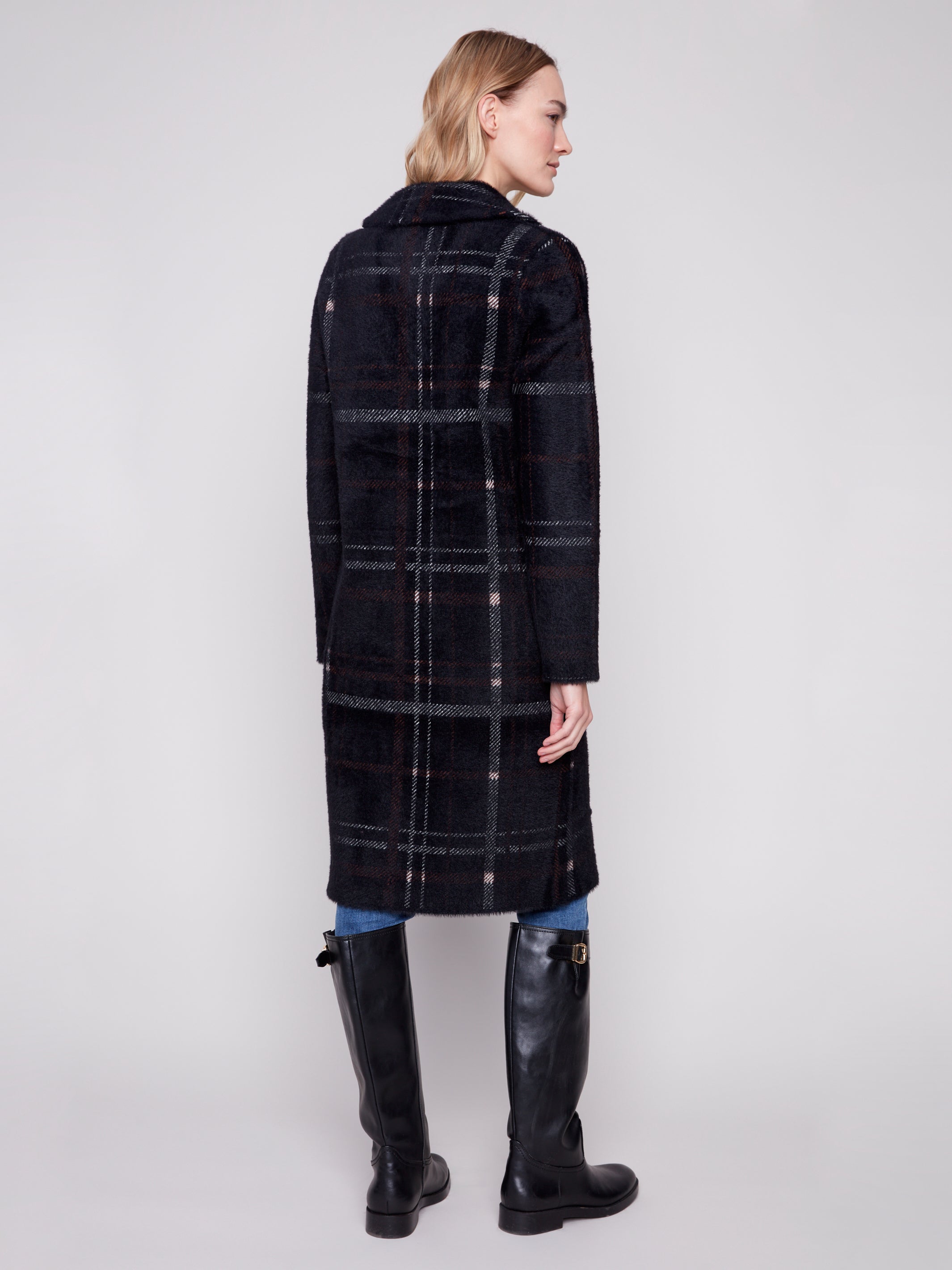 Plaid Patch Pocket Knit Coatigan Mocha