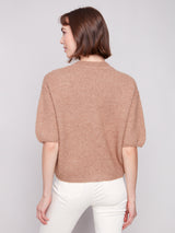 Solid Elbow Sleeve Balloon Shape Sweater Sesame